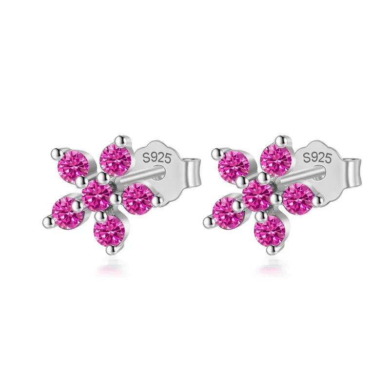 Aretes Flor con Zirconias de Color