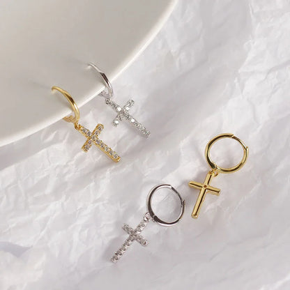 Aretes Cruz con Zirconia Blanca