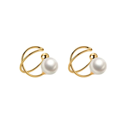 Aretes de Clip Cruz con Perla