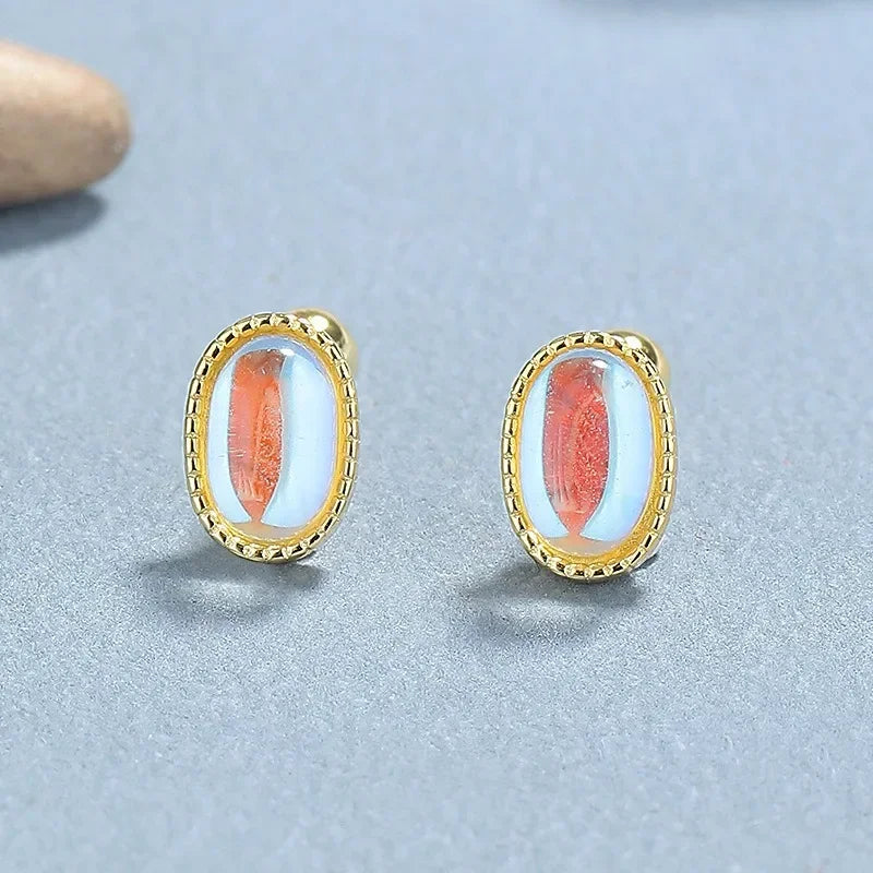 Aretes Ovalados con Piedra de Luna