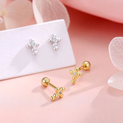 Aretes Cruz con Zirconias y Rosca en Dos Modelos