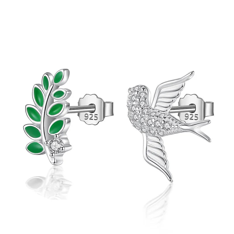 Aretes Asimétricos Pájaro y Rama