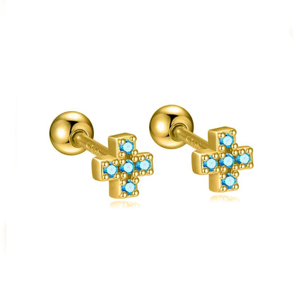Aretes Cruz con Zirconias de Color