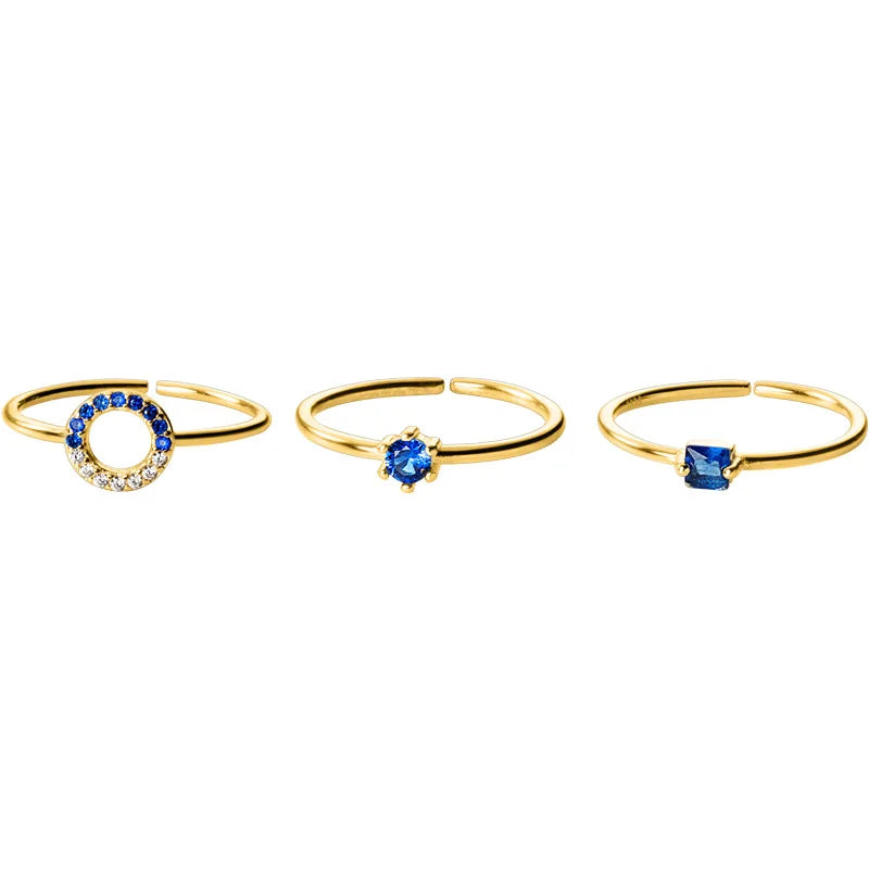 Anillo Geométrico con Zirconia Azul