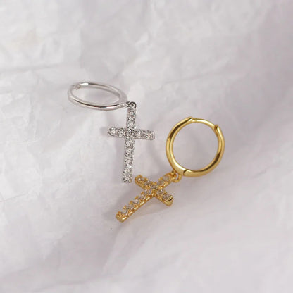 Aretes Cruz con Zirconia Blanca