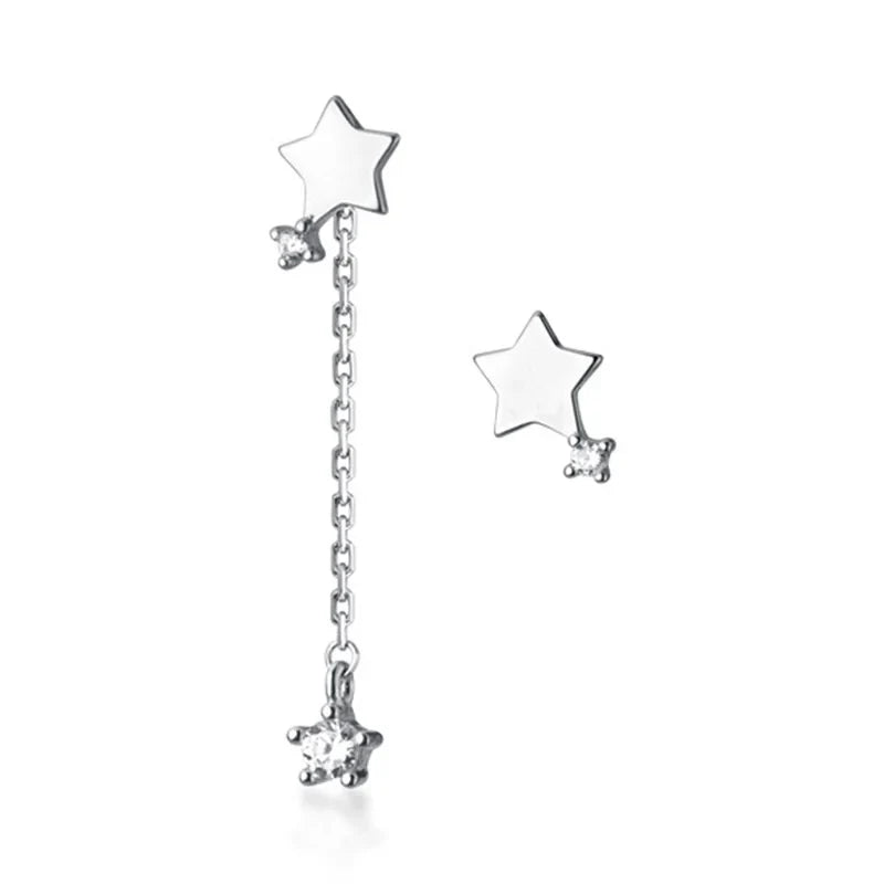 Aretes Asimétricos Estrella con Cadena