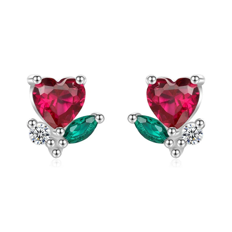 Aretes Zirconia Roja en Forma de Corazón