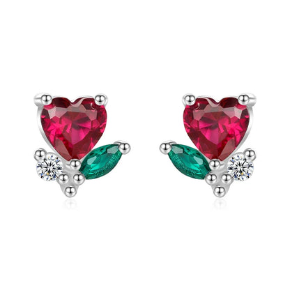 Aretes Zirconia Roja en Forma de Corazón