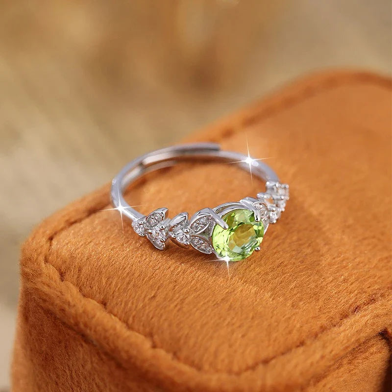Anillo Ajustable Hoja con Cristal Natural