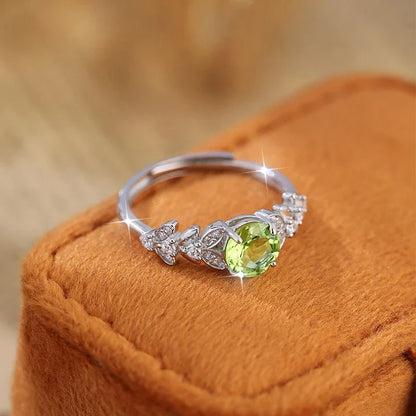 Anillo Ajustable Hoja con Cristal Natural