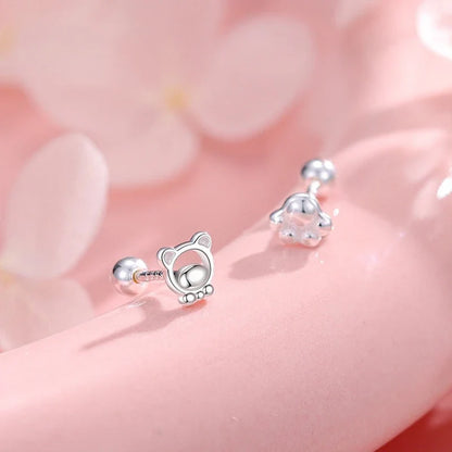 Aretes Huellita de Oso en Plateado u Oro Blanco