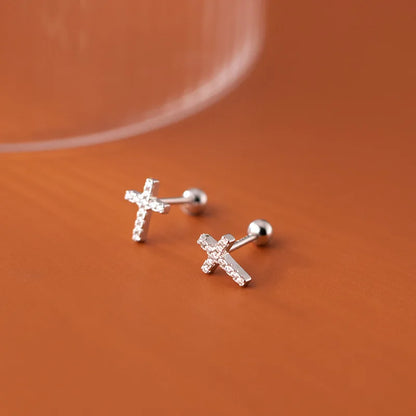 Aretes Cruz con Zirconias Redondas