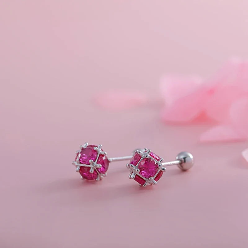Aretes Esfera con Zirconia Roja