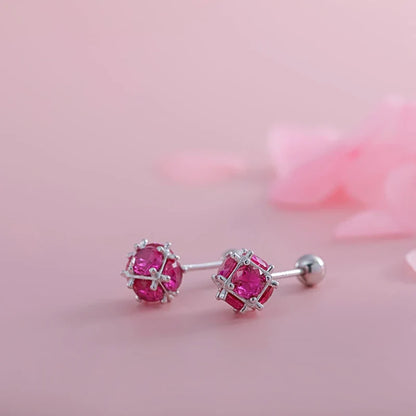 Aretes Esfera con Zirconia Roja
