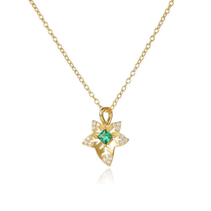 Collar Hoja con Zirconia Verde Esmeralda