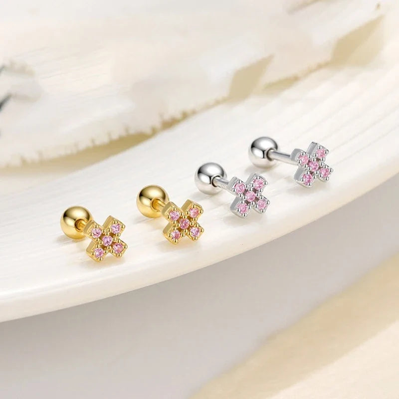 Aretes Cruz con Zirconias de Color