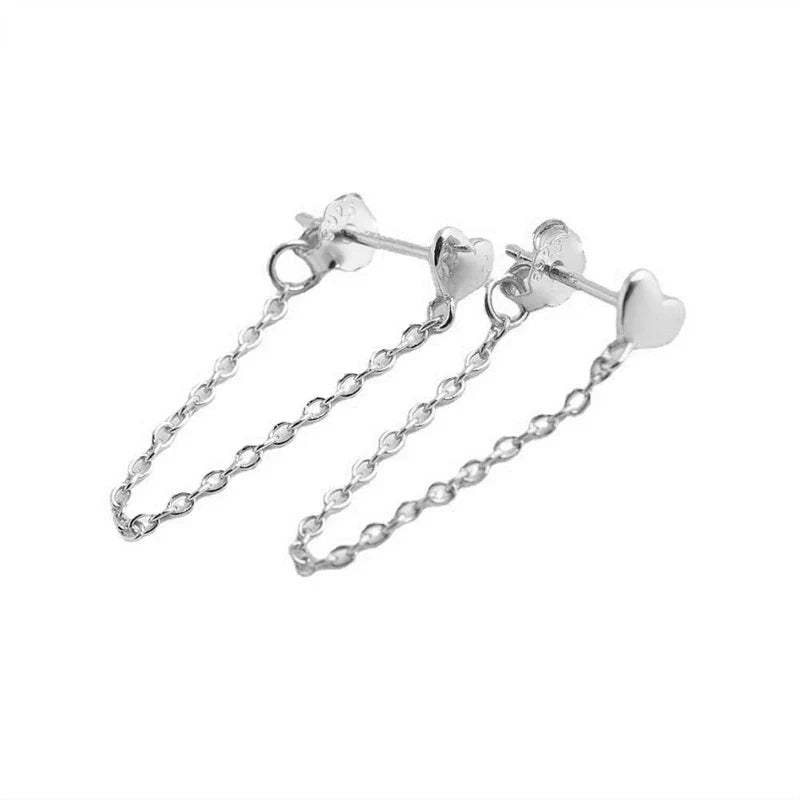 Aretes Corazón con Cadena Colgante