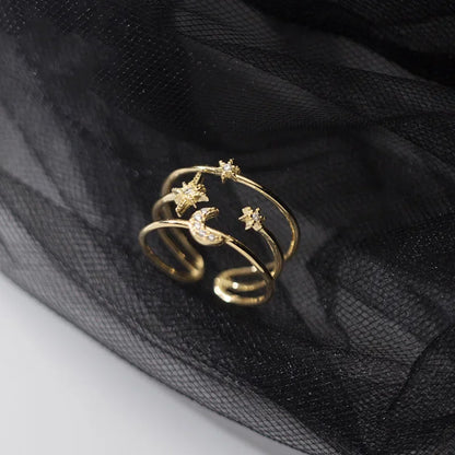Anillo Triple Luna y Estrella con Zirconias