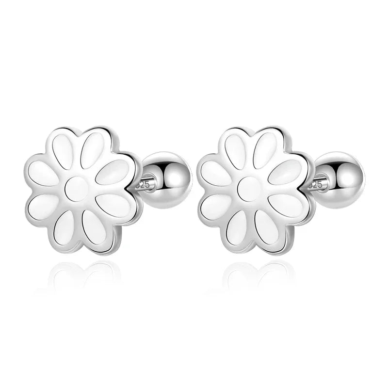 Aretes Flor Esmaltada con Cierre de Rosca