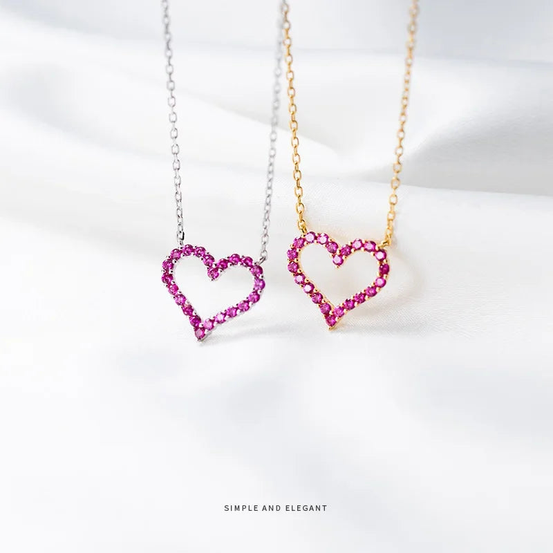 Collar Corazón con Zirconia Rosa