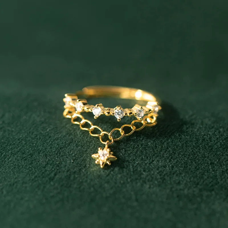 Anillo Doble Cadena con Zirconias