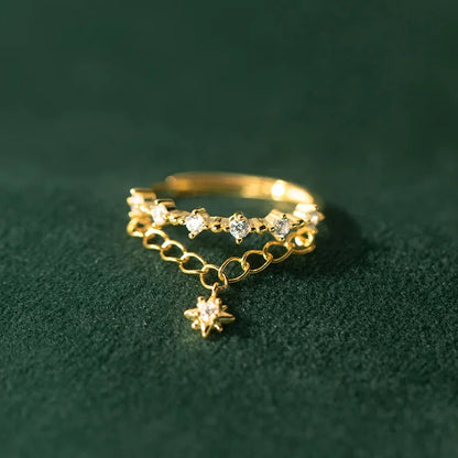 Anillo Doble Cadena con Zirconias