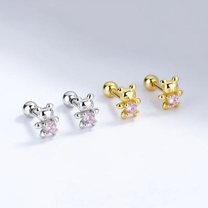 Aretes Osito con Piedra Rosa