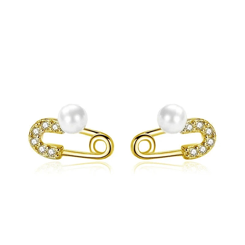 Aretes Eslabón Clip con Perla