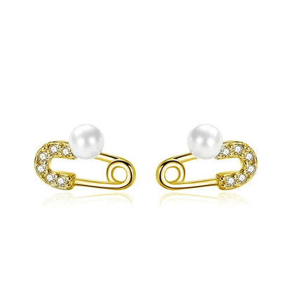 Aretes Eslabón Clip con Perla