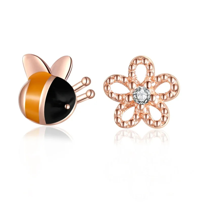 Aretes Abeja y Flor Asimétricos