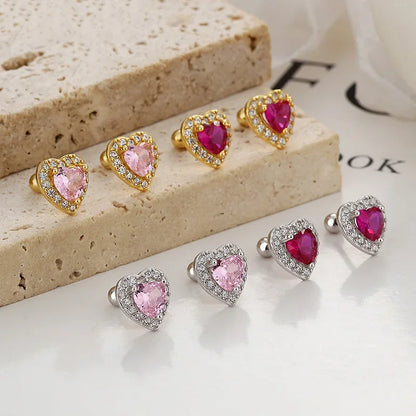 Aretes Corazón Rosa o Rojo con Zirconia