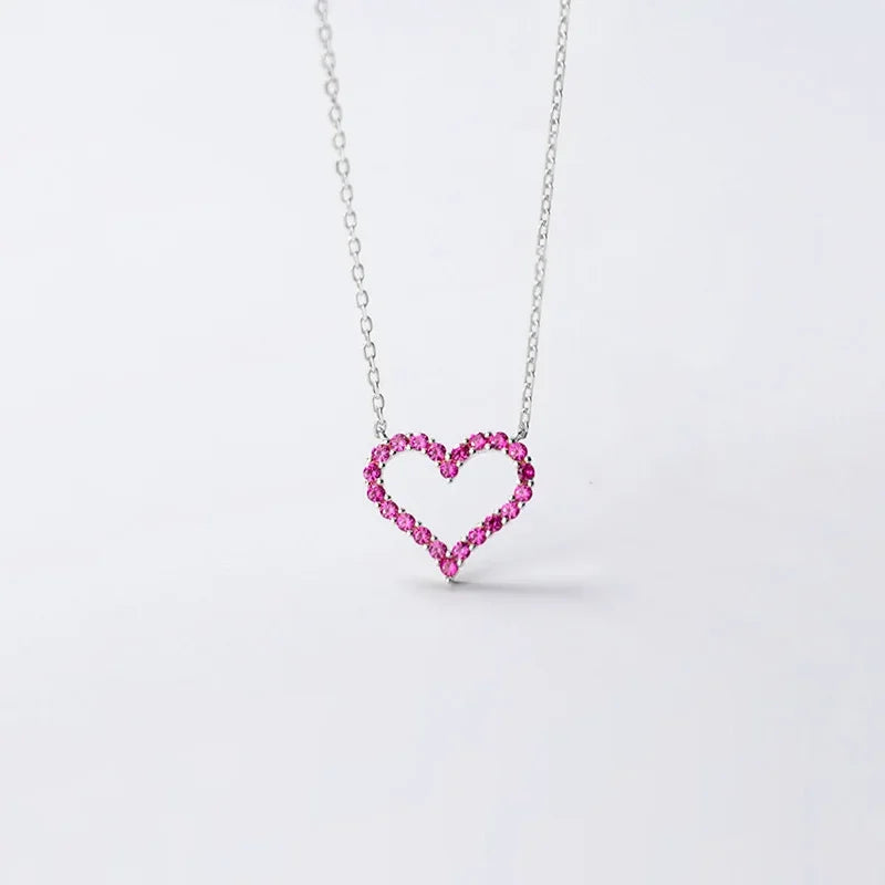Collar Corazón con Zirconia Rosa
