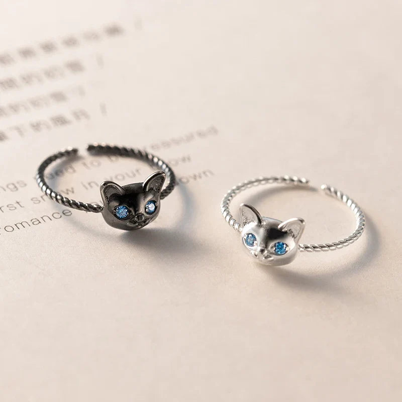 Anillo Abierto Gatito Trenzado con Zirconias