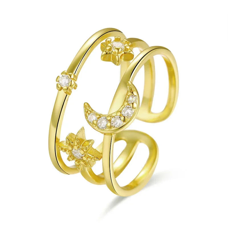 Anillo Triple Luna y Estrella con Zirconias