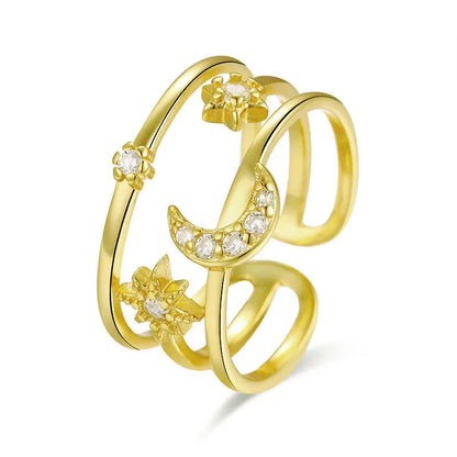 Anillo Triple Luna y Estrella con Zirconias