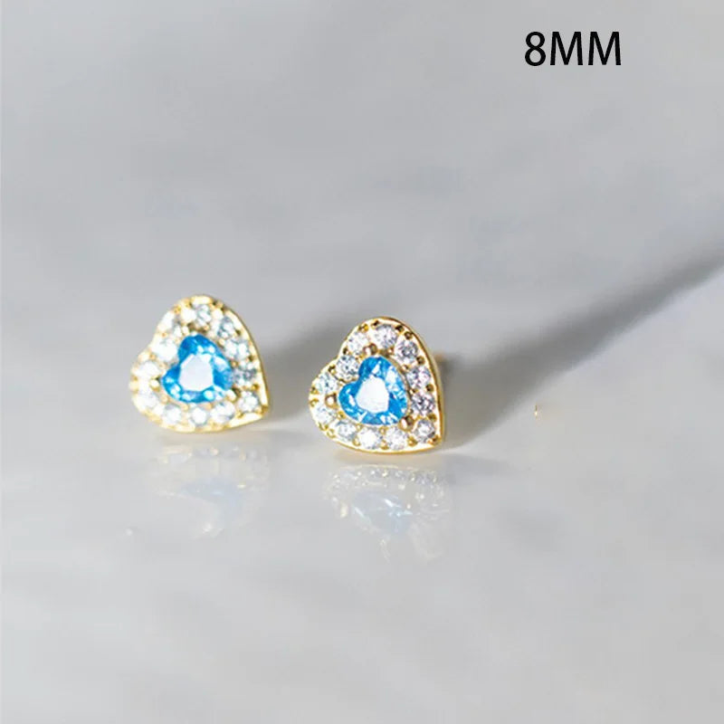 Aretes Corazón con Piedra Azul