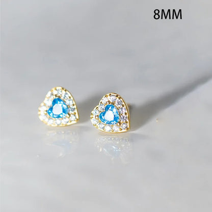 Aretes Corazón con Piedra Azul
