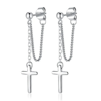 Aretes Cruz con Cadena