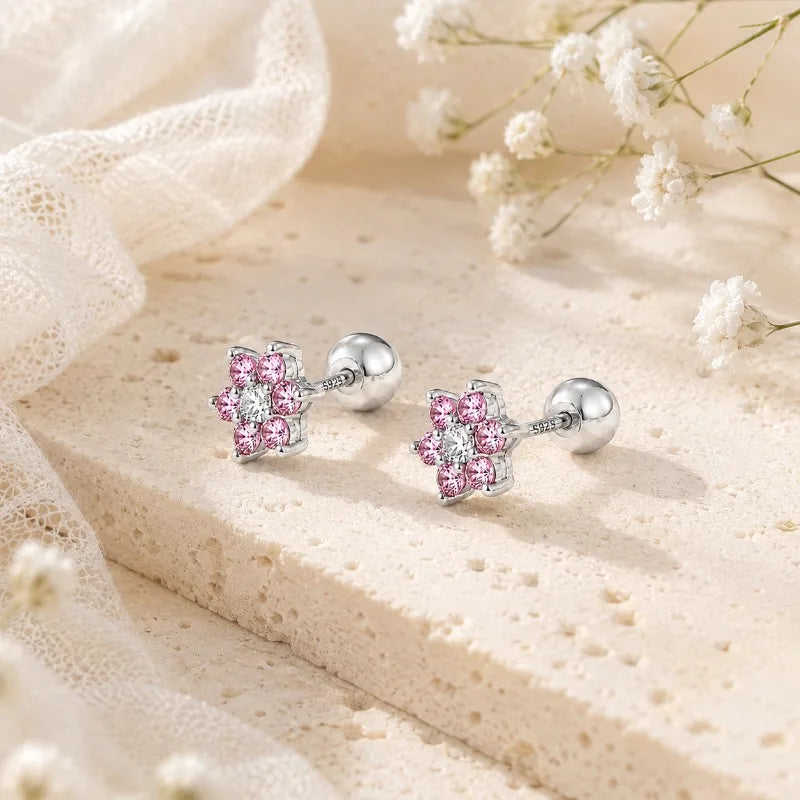 Aretes Flor de Zirconias Rosas