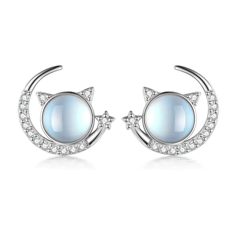 Aretes Gato y Luna con Piedra Luna