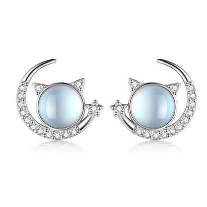 Aretes Gato y Luna con Piedra Luna
