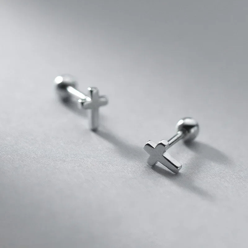 Aretes Mini Cruz con Cierre de Rosca