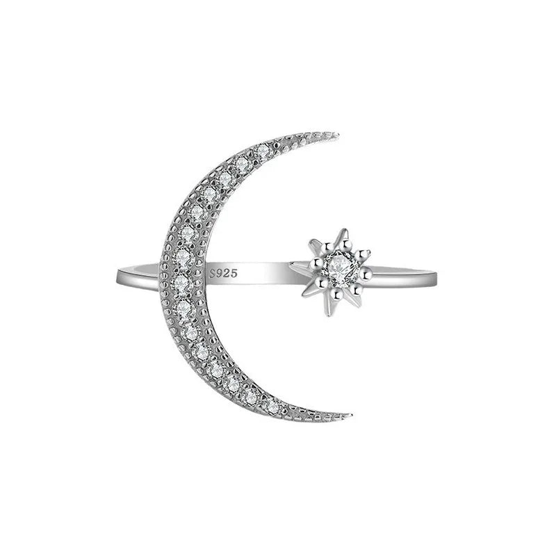 Anillo Ajustable Luna y Estrella con Zirconias