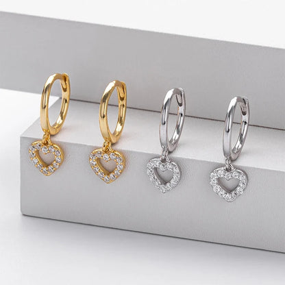 Aretes Colgantes Corazón con Zirconias