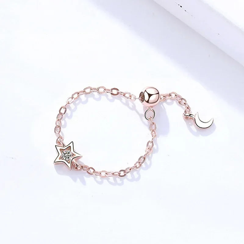 Anillo Cadena con Luna y Estrella