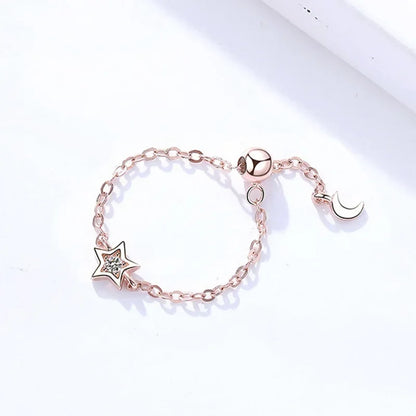 Anillo Cadena con Luna y Estrella