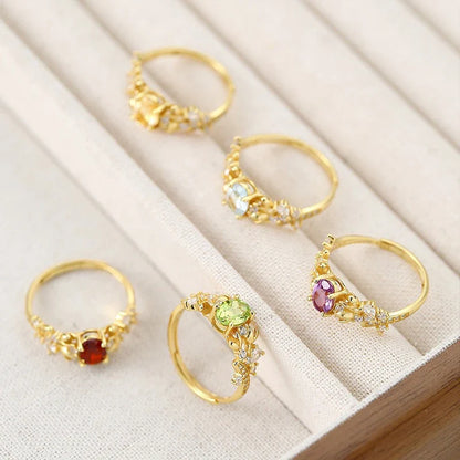 Anillo Flor con Cristal Natural Ajustable