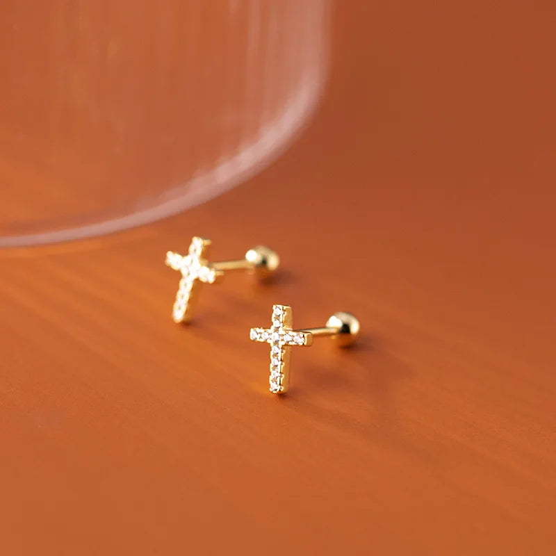 Aretes Cruz con Zirconias Redondas
