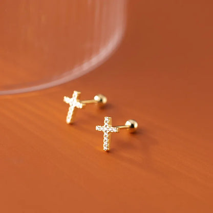 Aretes Cruz con Zirconias Redondas