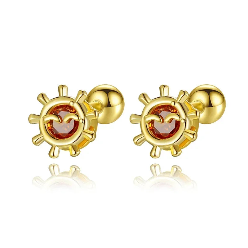 Aretes Sol Minimalista con Zirconia